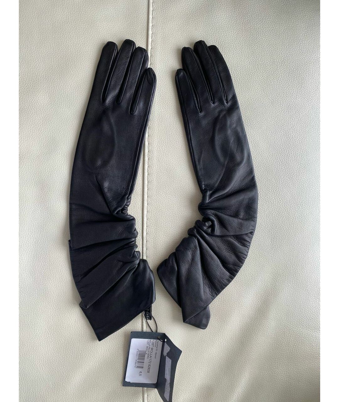 BALDININI Черные кожаные перчатки, фото 2