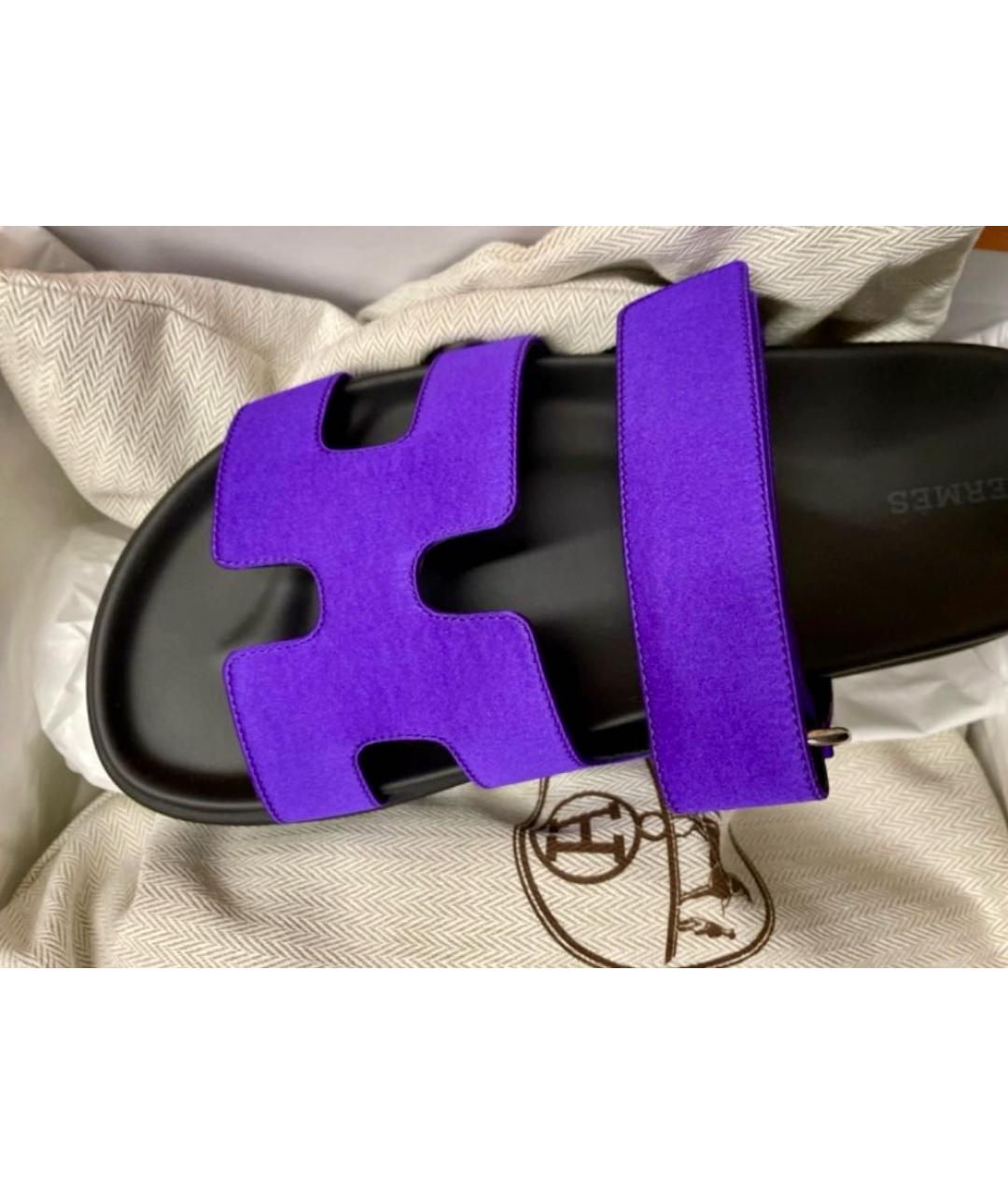 HERMES PRE-OWNED Фиолетовые текстильные шлепанцы, фото 3