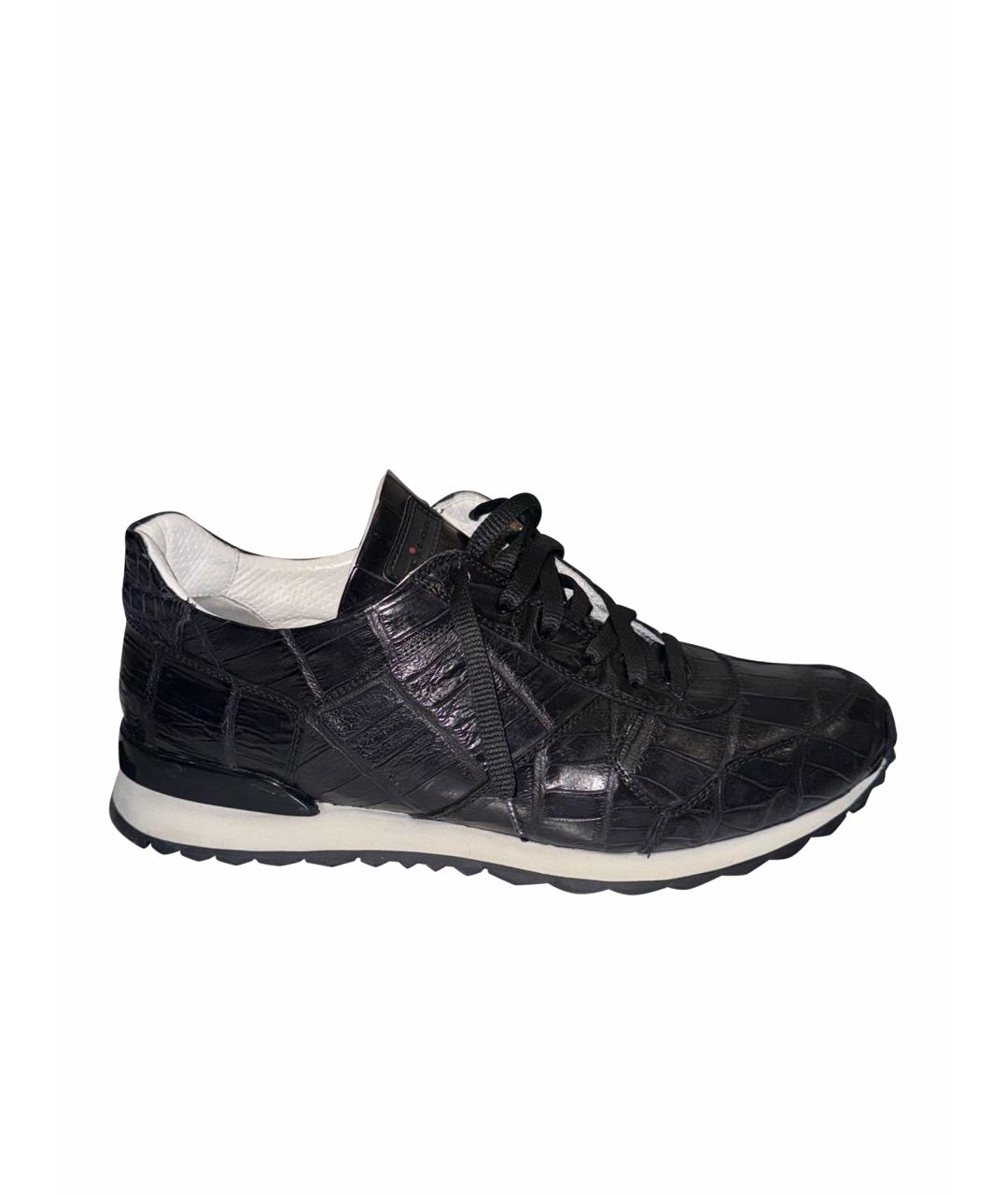 KITON Черные низкие кроссовки / кеды из экзотической кожи, фото 1