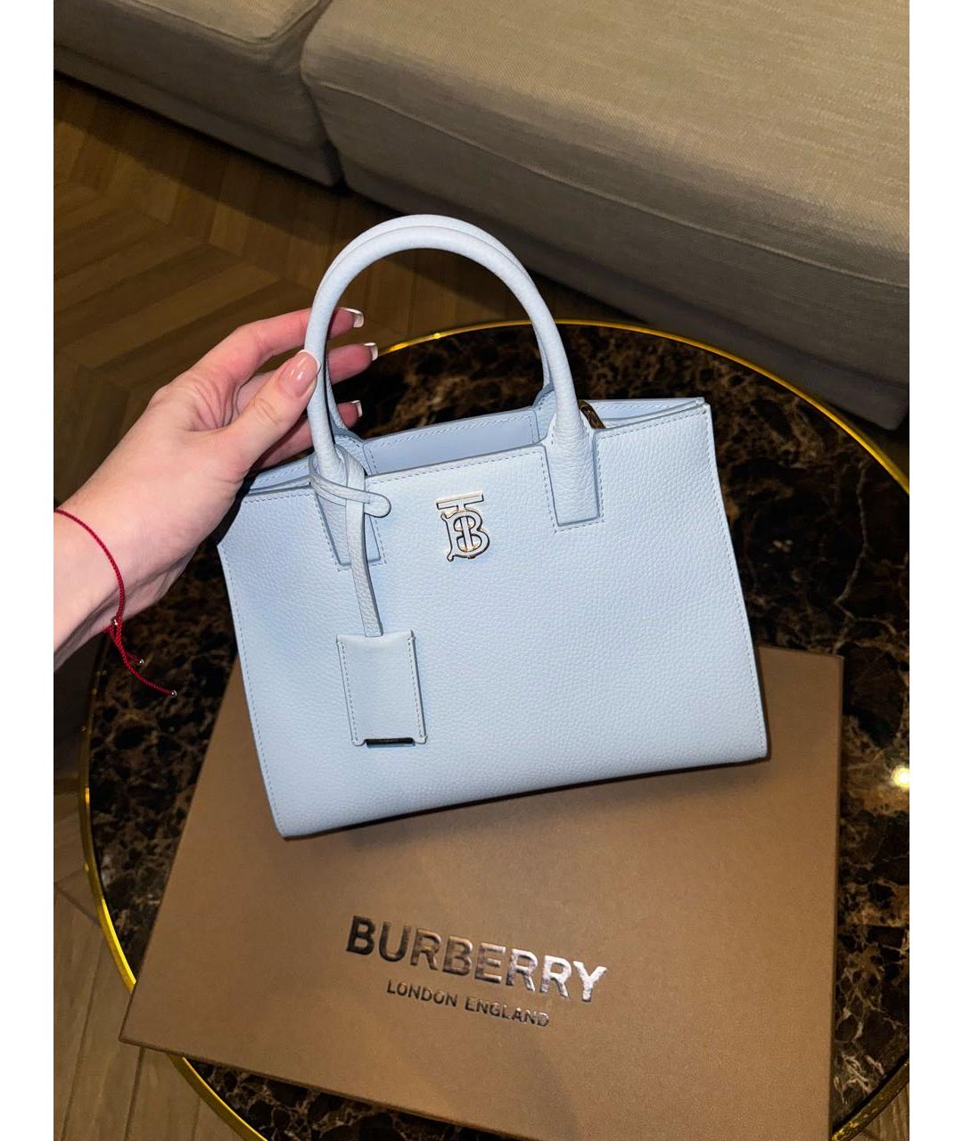 BURBERRY Голубая кожаная сумка тоут, фото 8