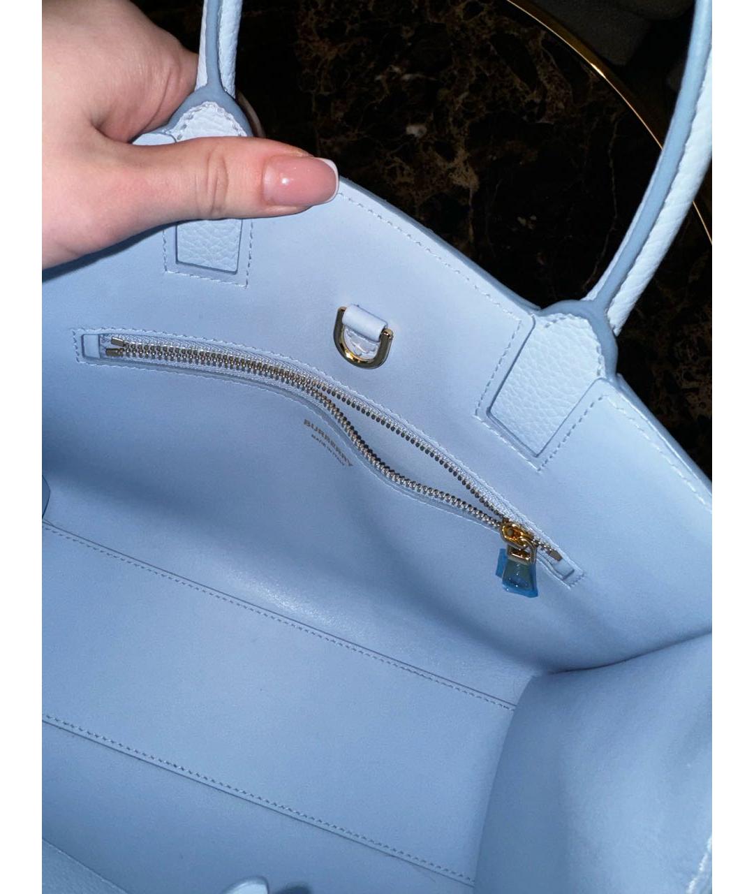 BURBERRY Голубая кожаная сумка тоут, фото 5