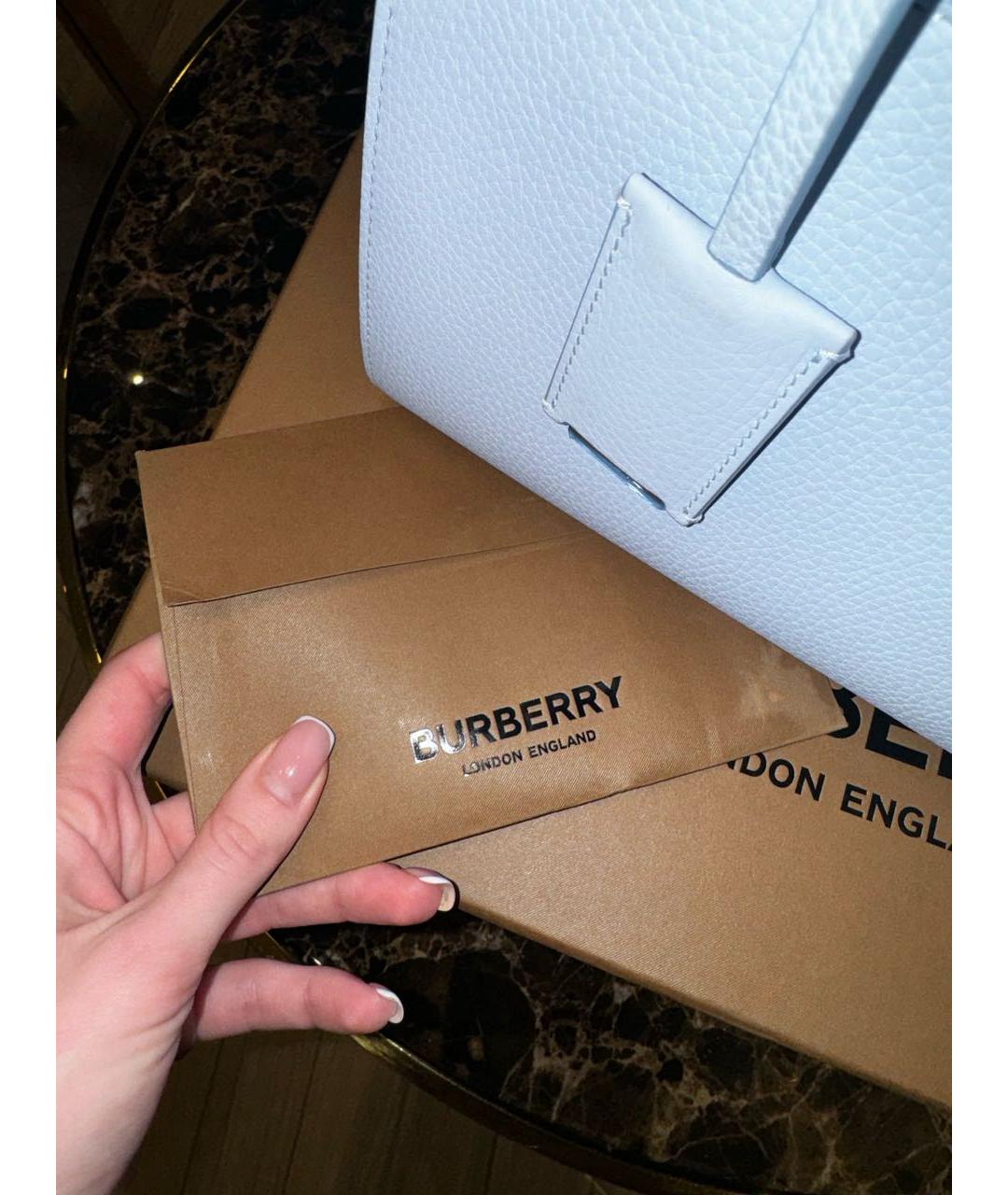 BURBERRY Голубая кожаная сумка тоут, фото 6