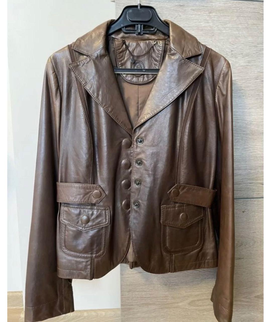 TRUSSARDI JEANS Коричневый кожаный жакет/пиджак, фото 9