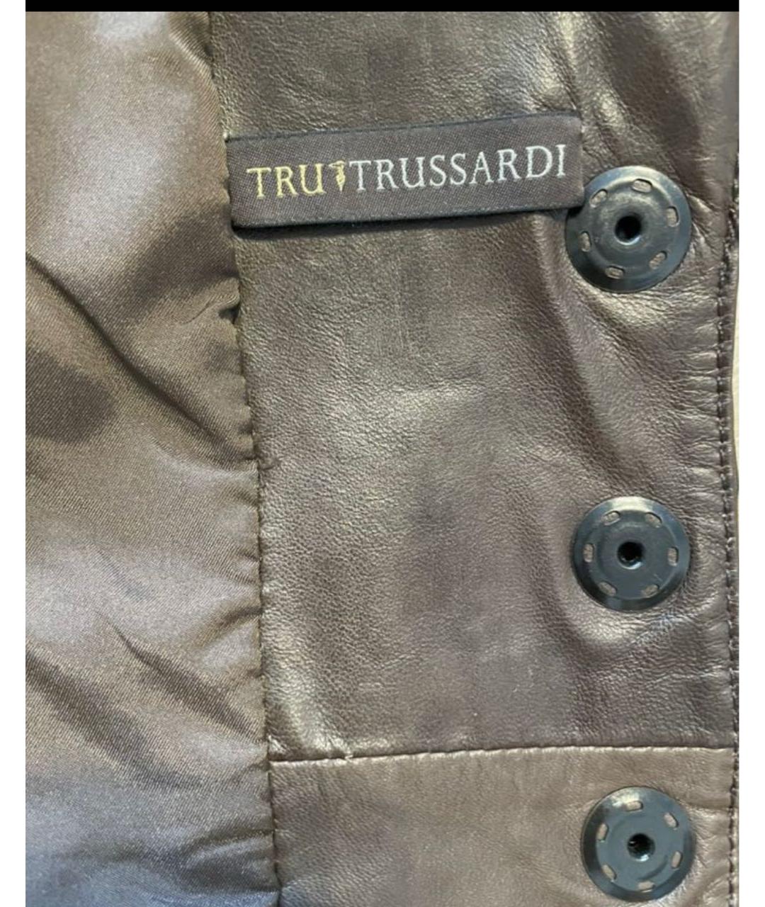 TRUSSARDI JEANS Коричневый кожаный жакет/пиджак, фото 3