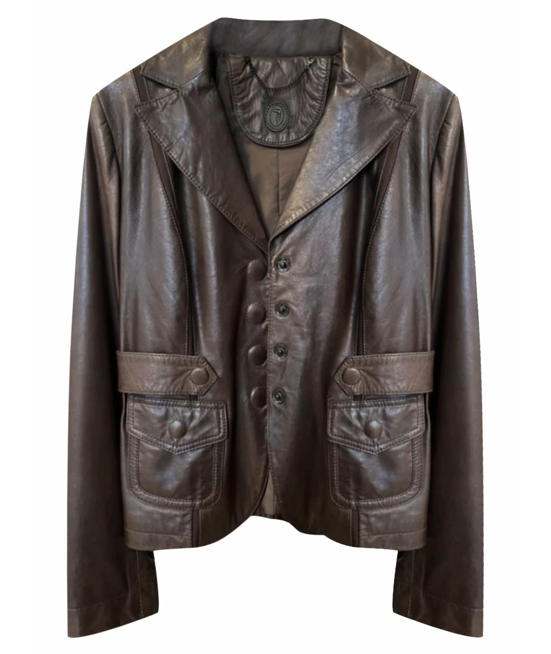 TRUSSARDI JEANS Коричневый кожаный жакет/пиджак, фото 1