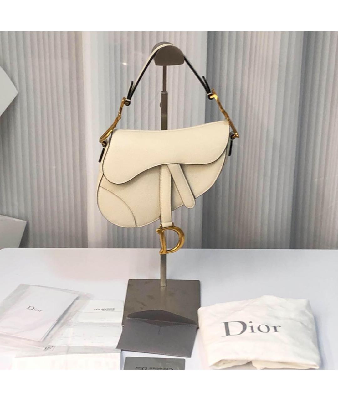 CHRISTIAN DIOR Белая кожаная сумка с короткими ручками, фото 6