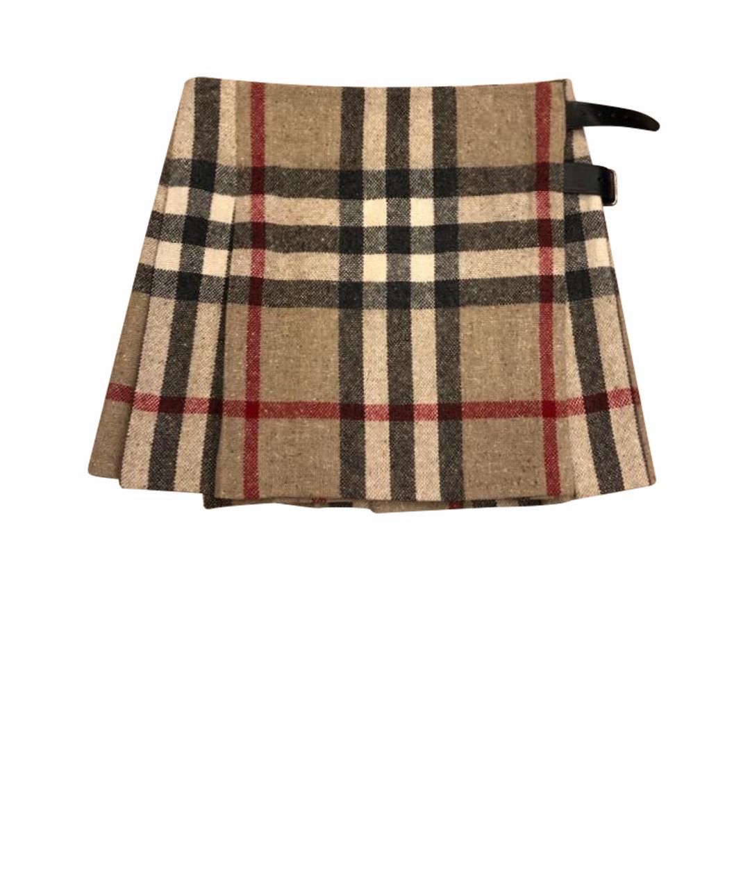 BURBERRY Бежевая шерстяная юбка мини, фото 1