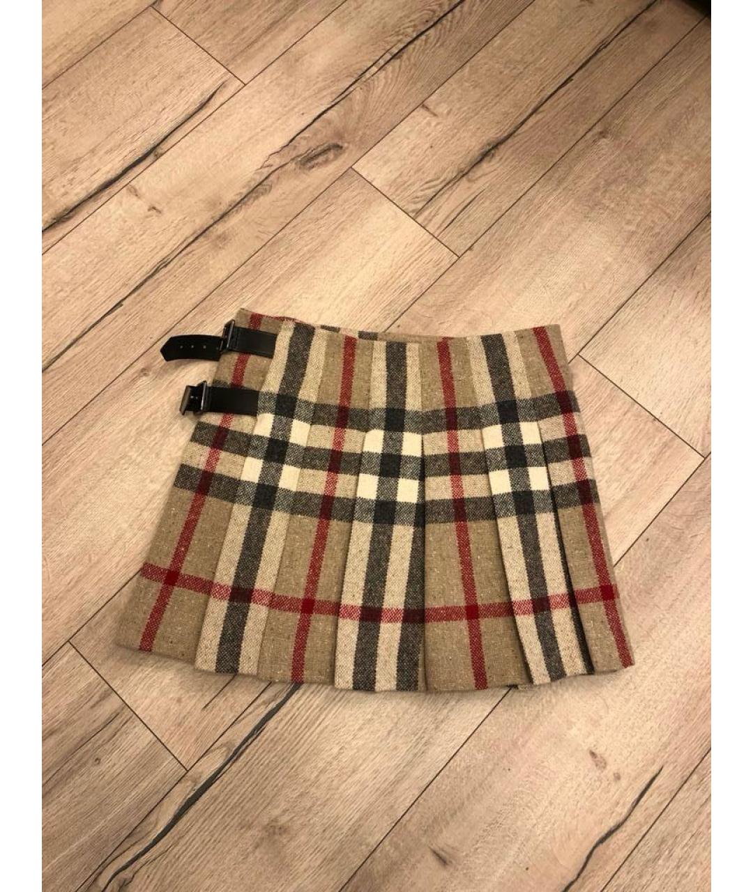 BURBERRY Бежевая шерстяная юбка мини, фото 2