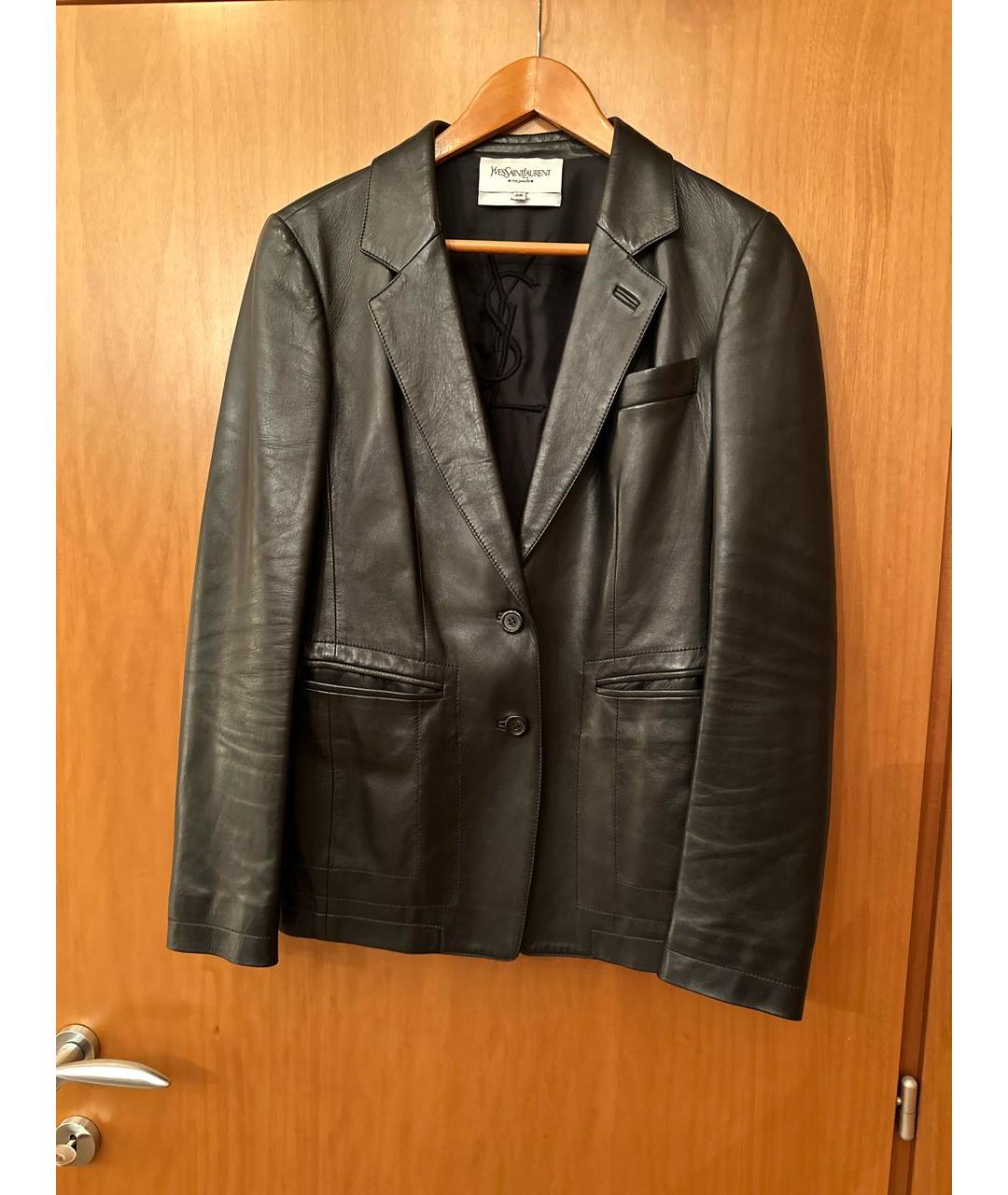 SAINT LAURENT Черный кожаный жакет/пиджак, фото 8