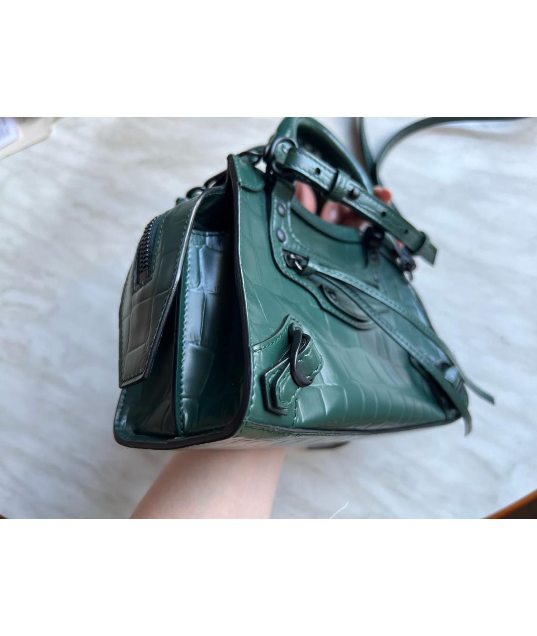 BALENCIAGA Зеленая кожаная сумка с короткими ручками, фото 6