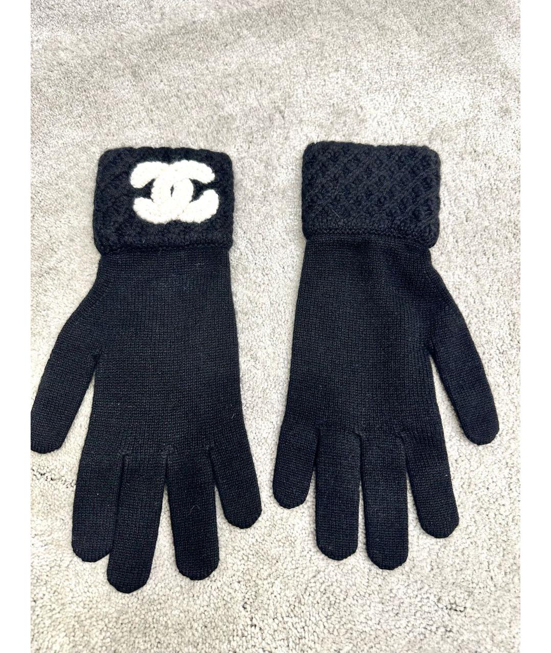 CHANEL PRE-OWNED Черные шерстяные перчатки, фото 2