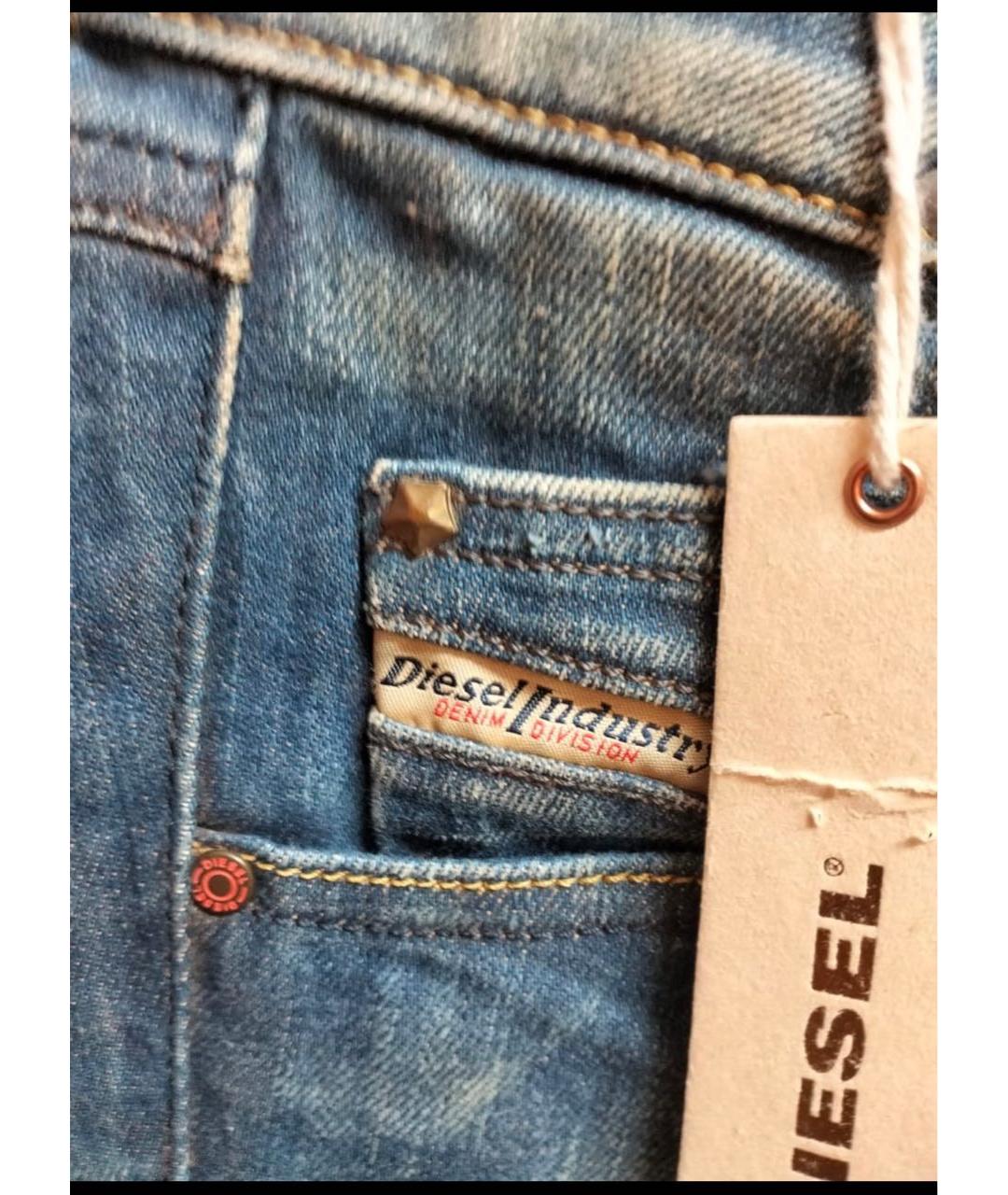 DIESEL Голубые хлопко-полиэстеровые джинсы слим, фото 5