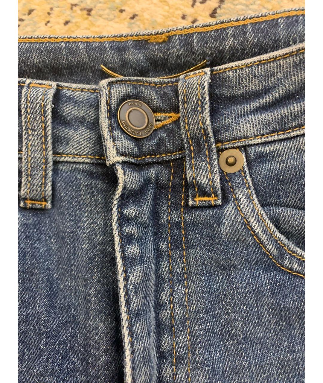 SAINT LAURENT Синие хлопко-эластановые джинсы слим, фото 5