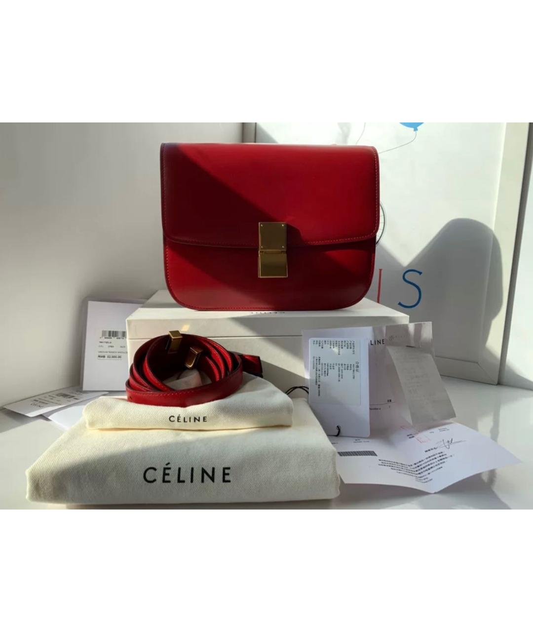 CELINE Красная кожаная сумка через плечо, фото 2