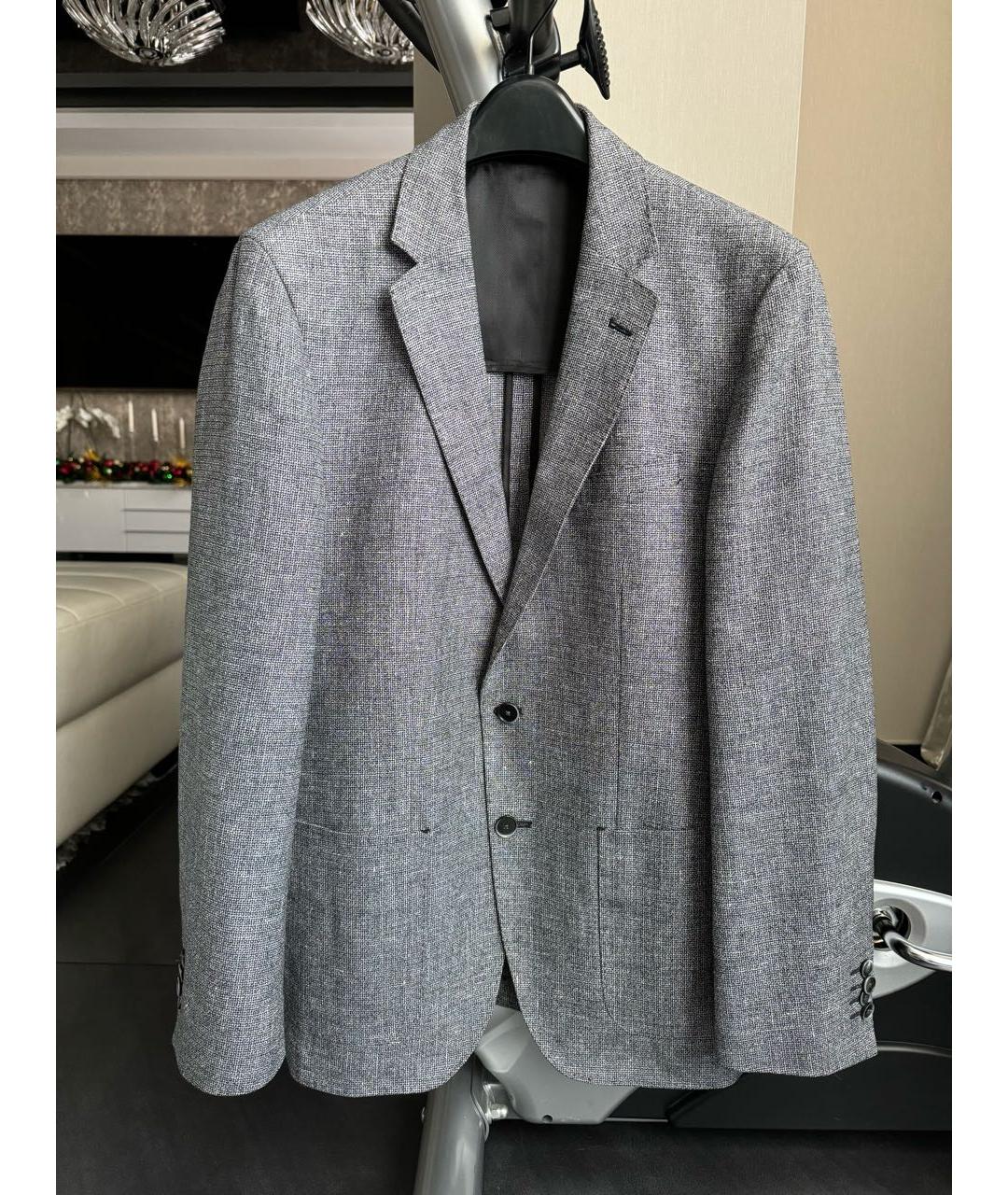 HUGO BOSS Серый хлопко-эластановый пиджак, фото 6