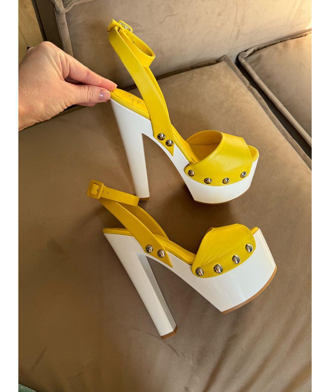 GIUSEPPE ZANOTTI DESIGN Желтые кожаные босоножки, фото 9