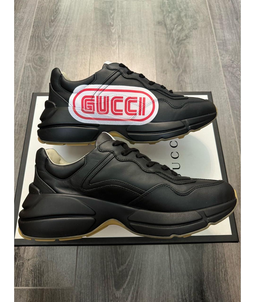 GUCCI Черные кожаные низкие кроссовки / кеды, фото 5