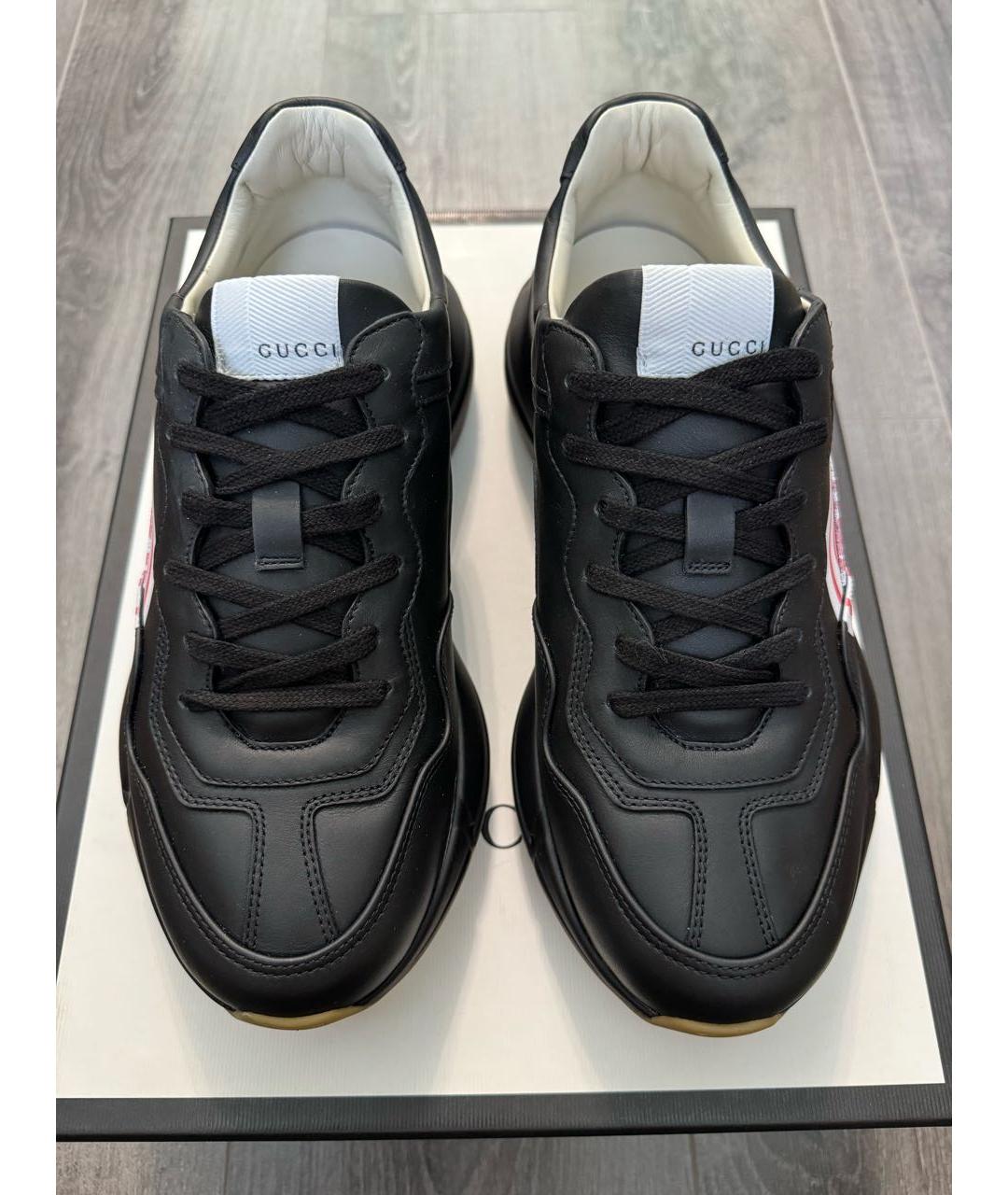 GUCCI Черные кожаные низкие кроссовки / кеды, фото 7