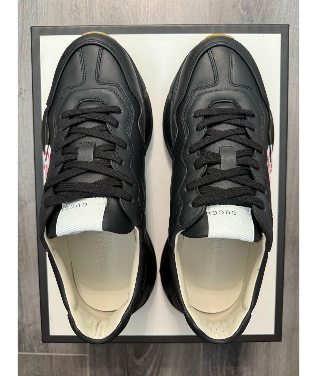GUCCI Черные кожаные низкие кроссовки / кеды, фото 3