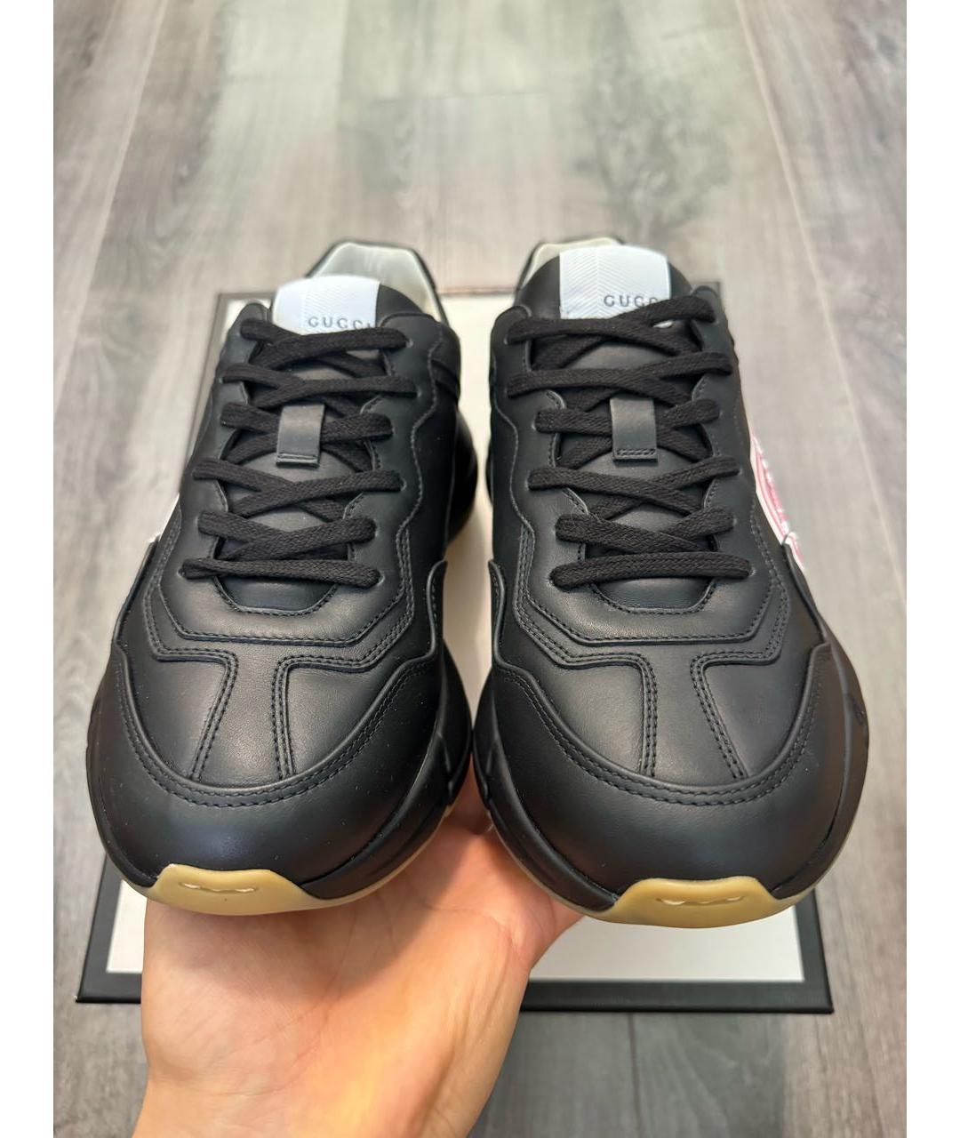 GUCCI Черные кожаные низкие кроссовки / кеды, фото 2