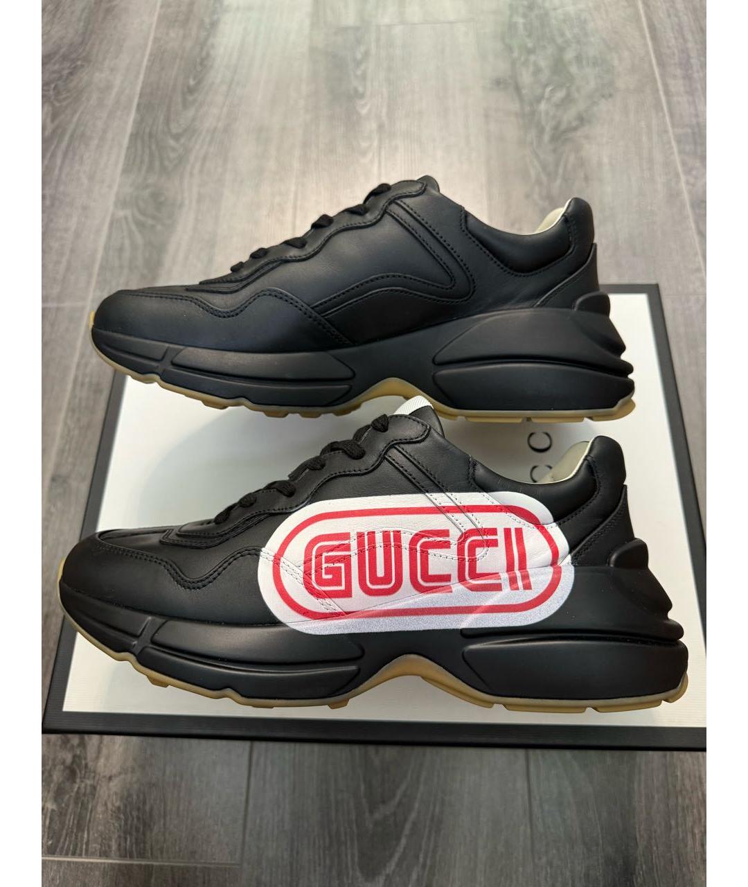 GUCCI Черные кожаные низкие кроссовки / кеды, фото 8