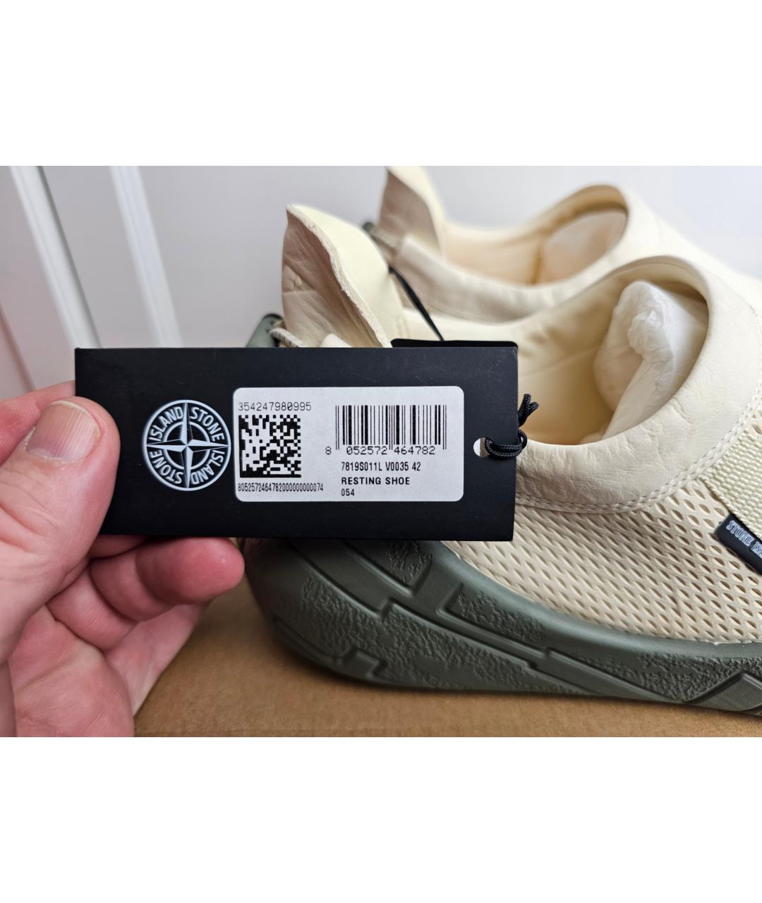 STONE ISLAND Бежевые кожаные низкие кроссовки / кеды, фото 7