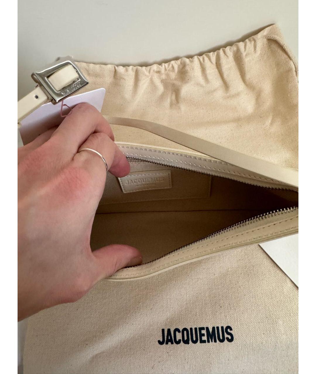 JACQUEMUS Белая кожаная сумка с короткими ручками, фото 5