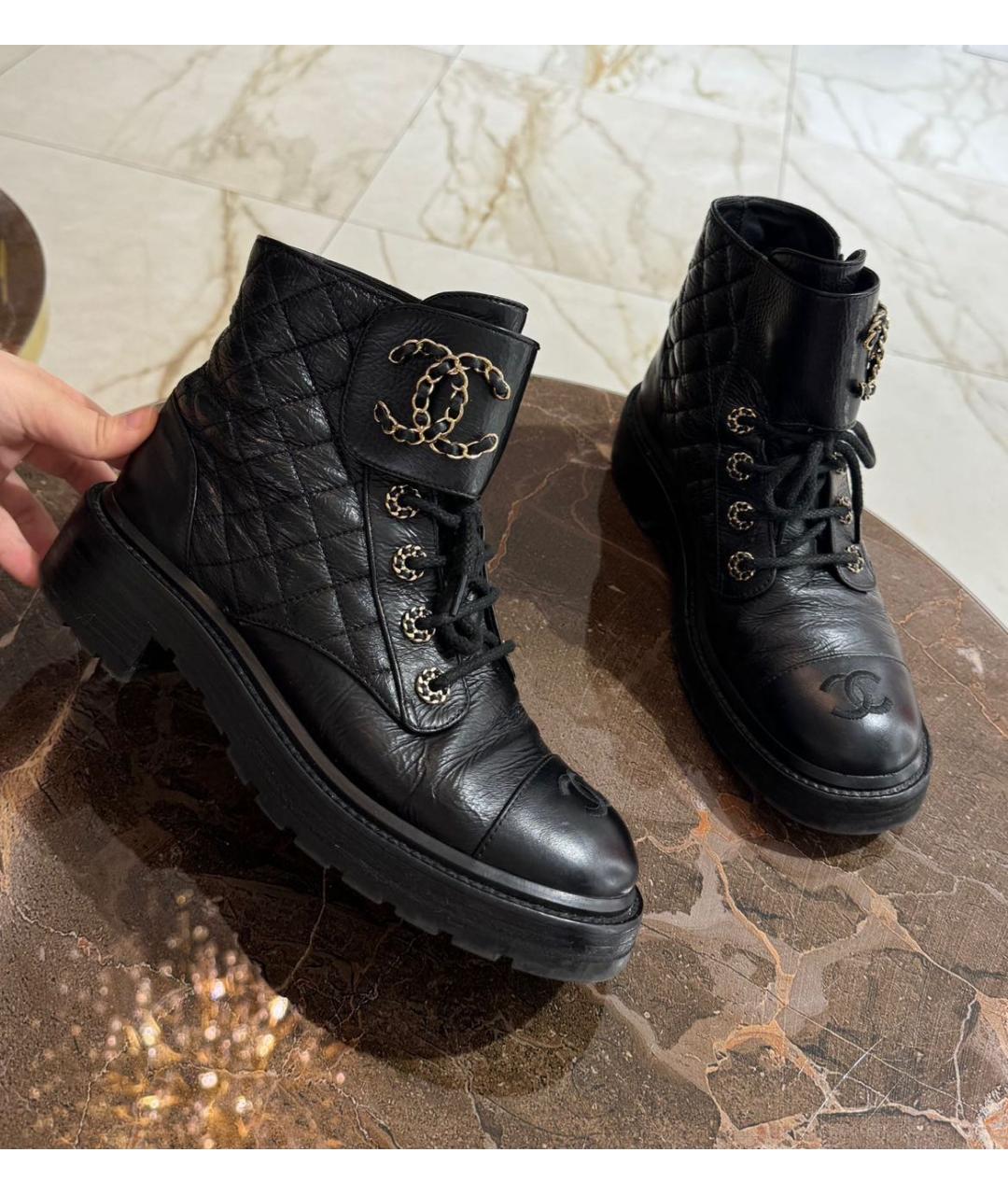 CHANEL Черные кожаные ботинки, фото 3