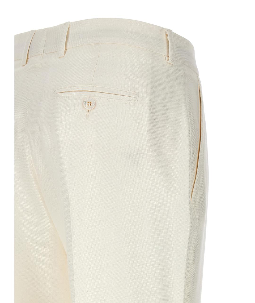 KITON Белые вискозные прямые брюки, фото 4