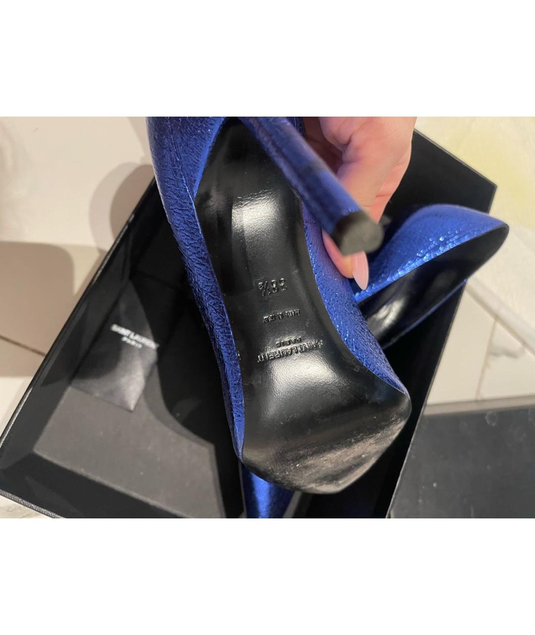 SAINT LAURENT Темно-синие кожаные туфли, фото 7