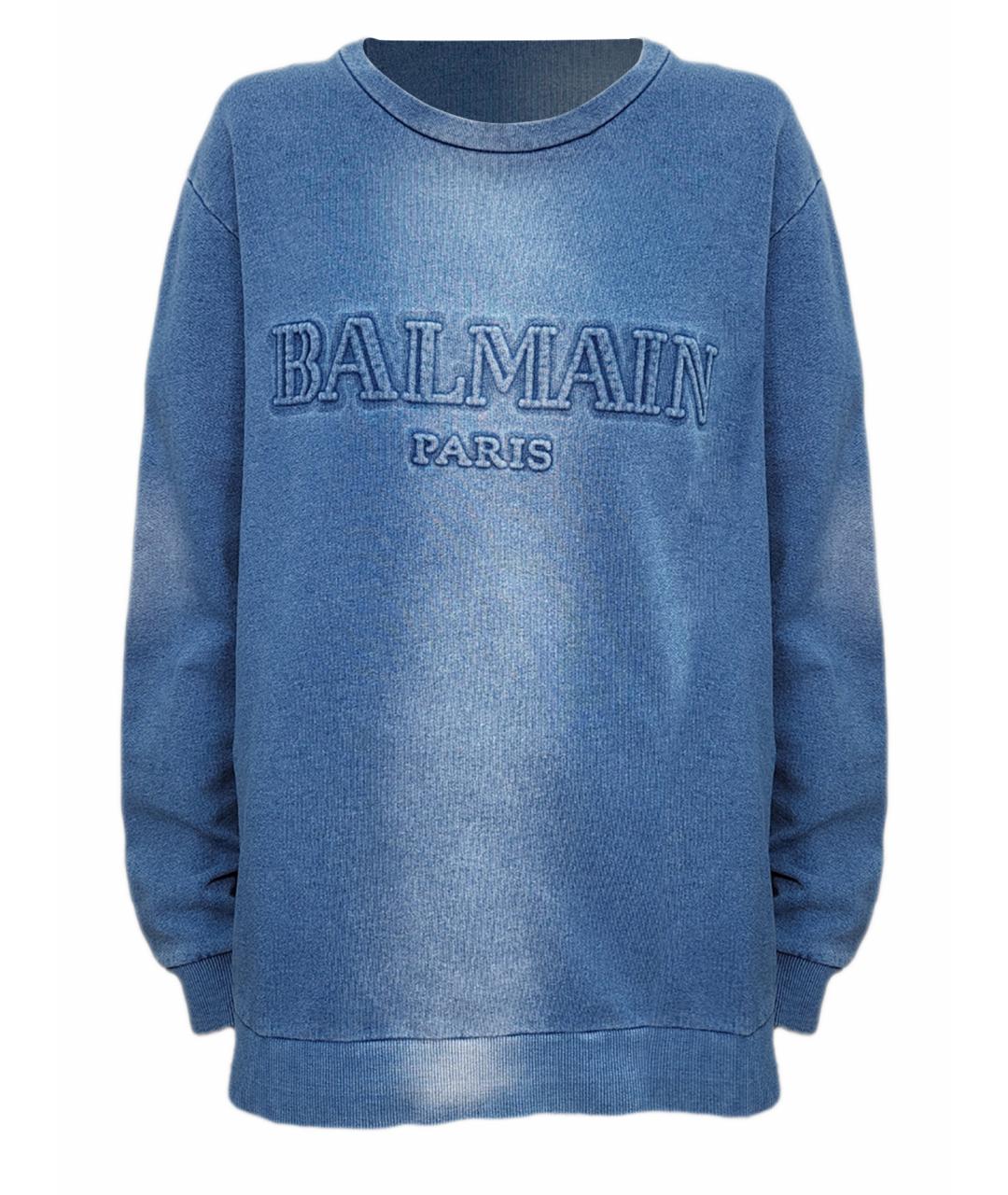 BALMAIN Голубой хлопковый джемпер / свитер, фото 1