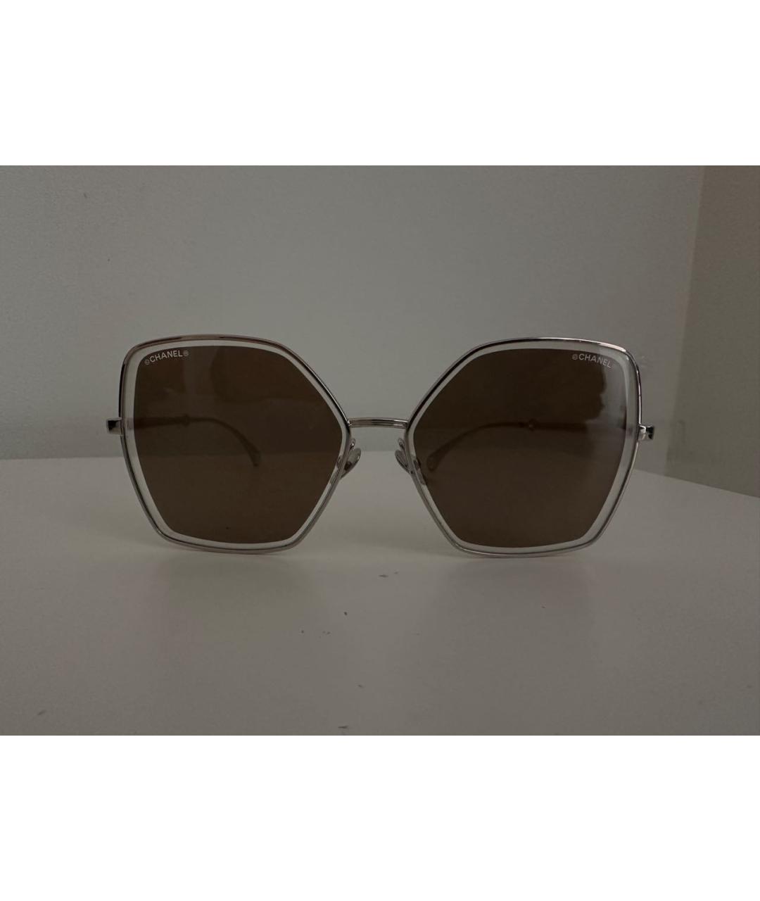 CHANEL PRE-OWNED Бежевые пластиковые солнцезащитные очки, фото 7