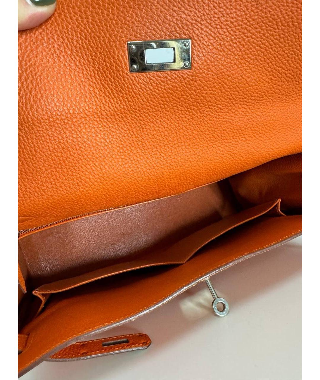 HERMES PRE-OWNED Оранжевая кожаная сумка с короткими ручками, фото 4