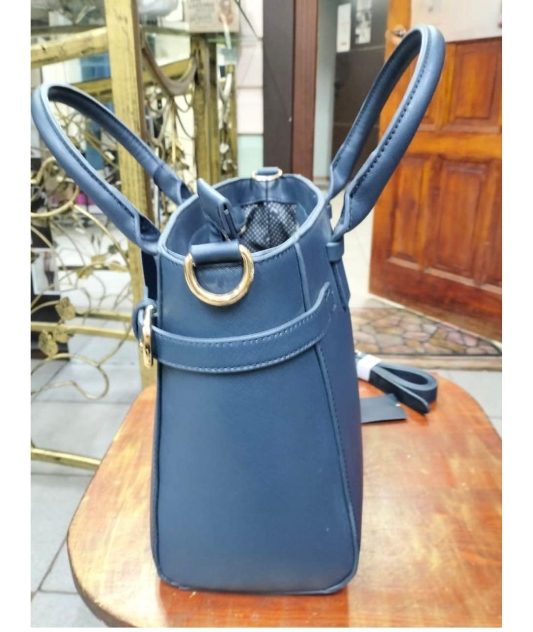 TRUSSARDI Темно-синяя кожаная сумка с короткими ручками, фото 2