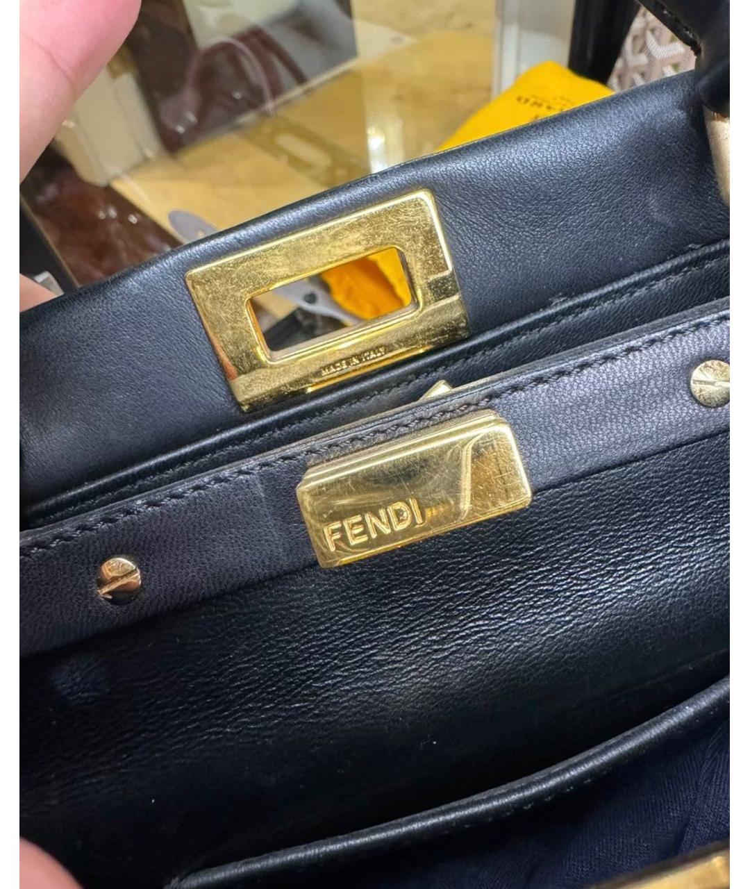 FENDI Черная кожаная сумка с короткими ручками, фото 4