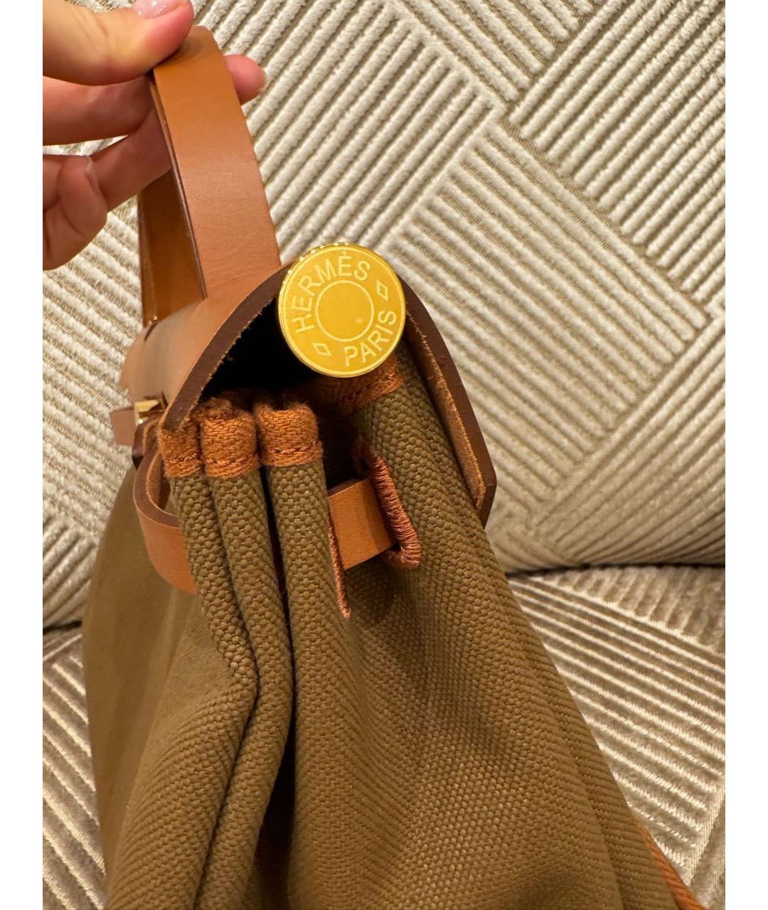 HERMES Горчичная тканевая сумка через плечо, фото 2