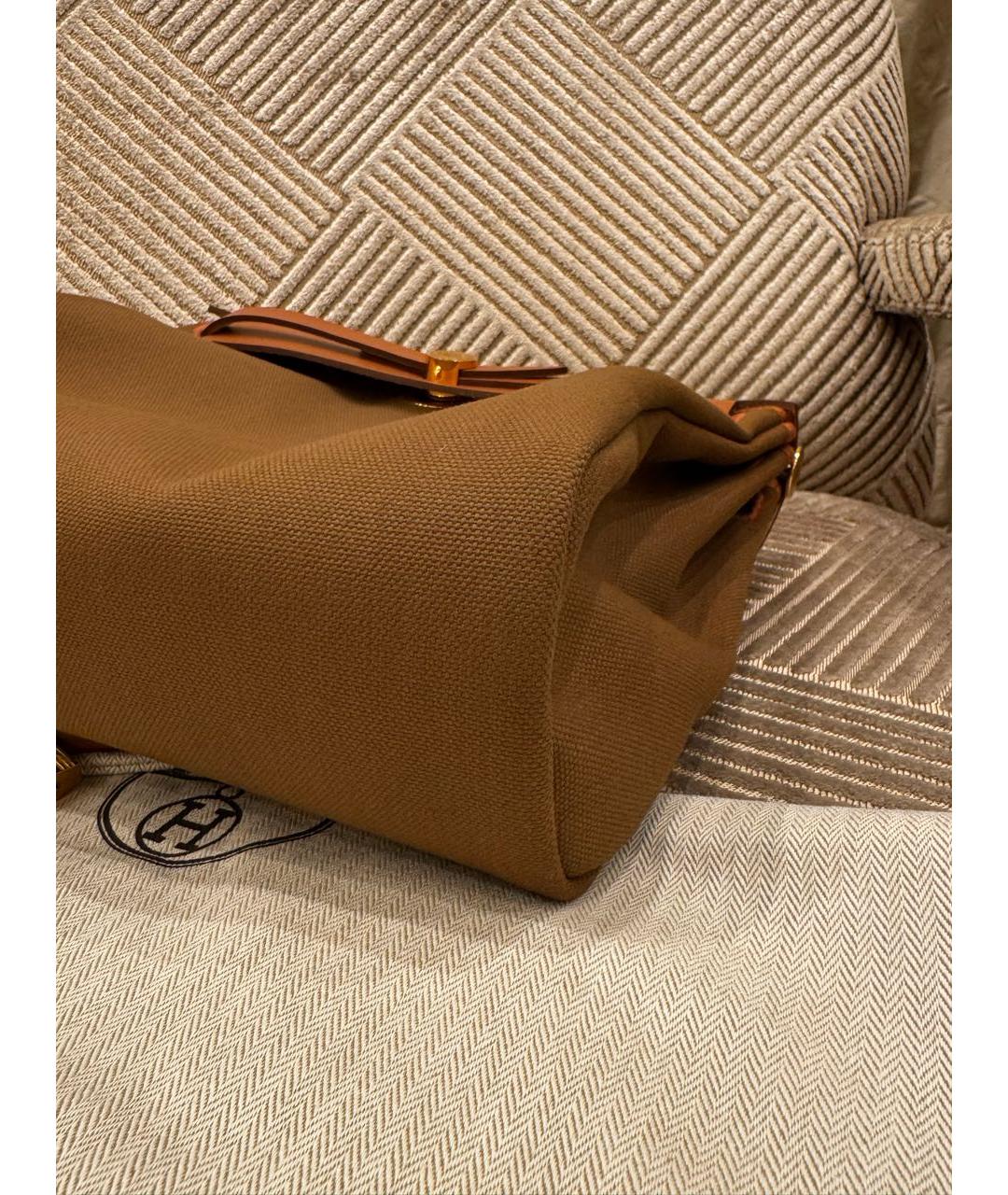 HERMES Горчичная тканевая сумка через плечо, фото 5