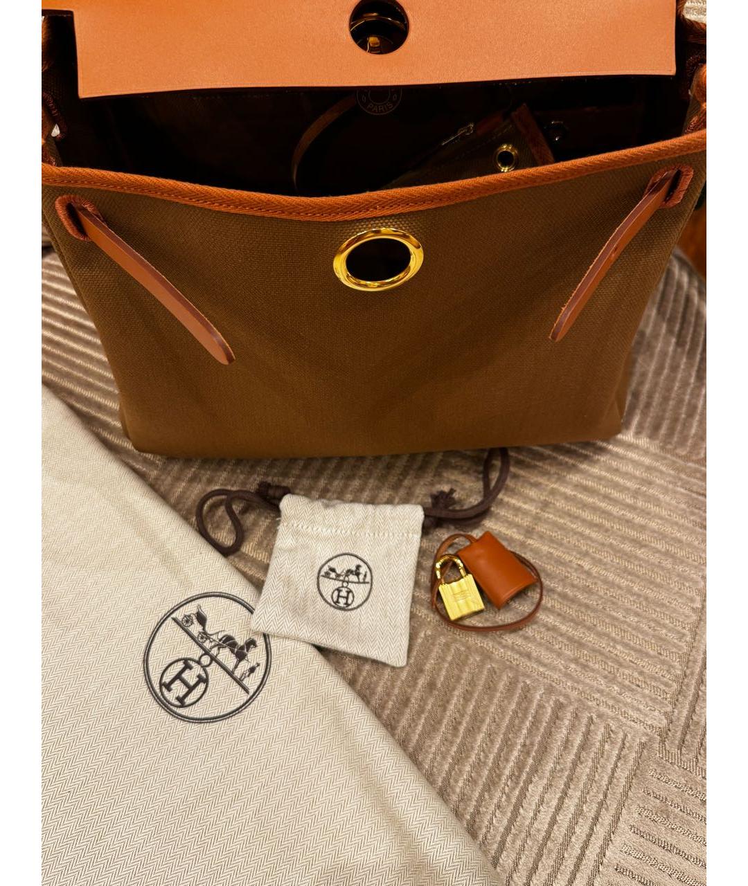 HERMES Горчичная тканевая сумка через плечо, фото 8