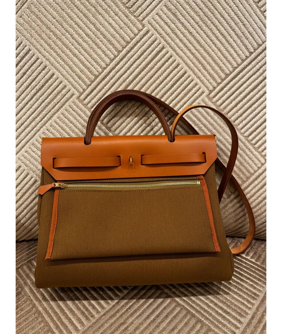 HERMES Горчичная тканевая сумка через плечо, фото 3