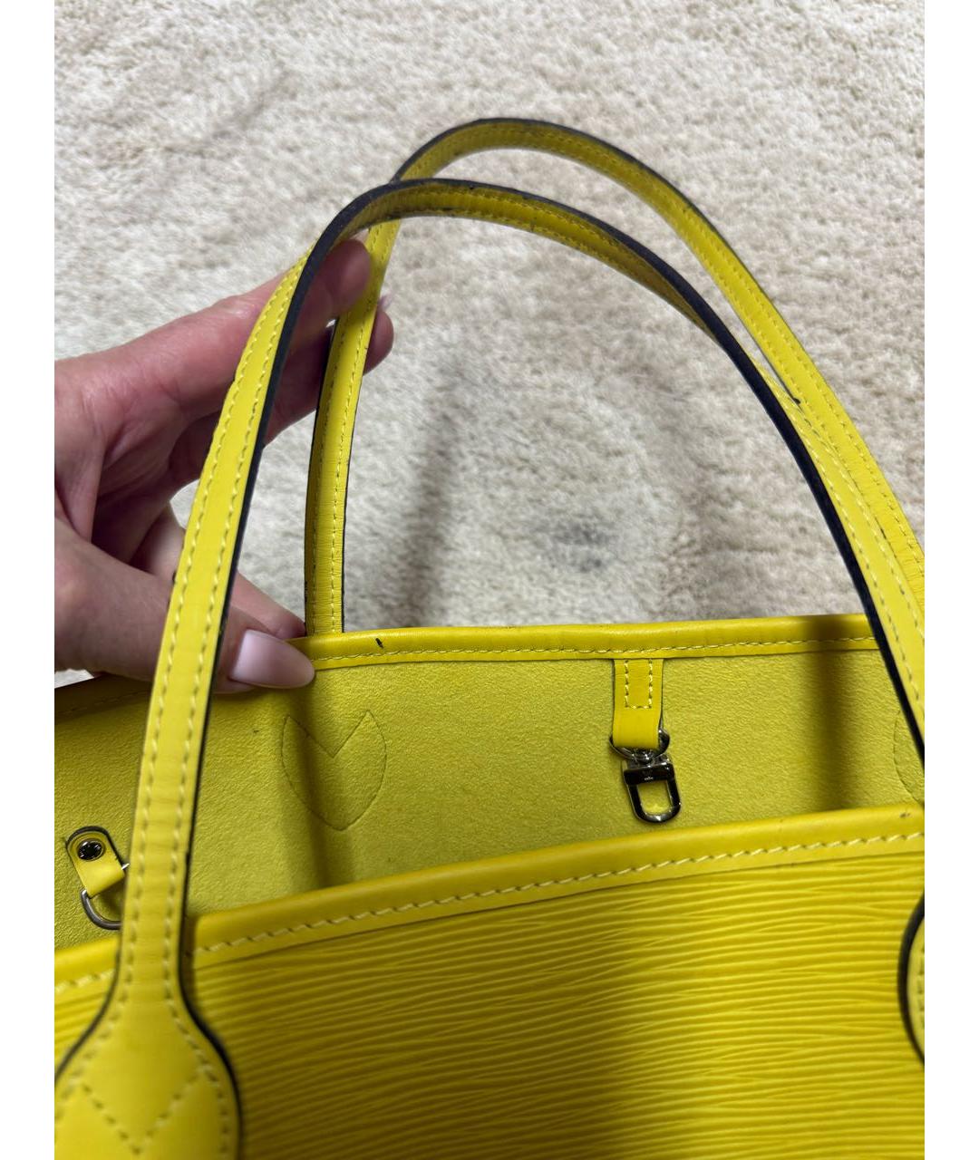 LOUIS VUITTON Желтая кожаная сумка тоут, фото 8