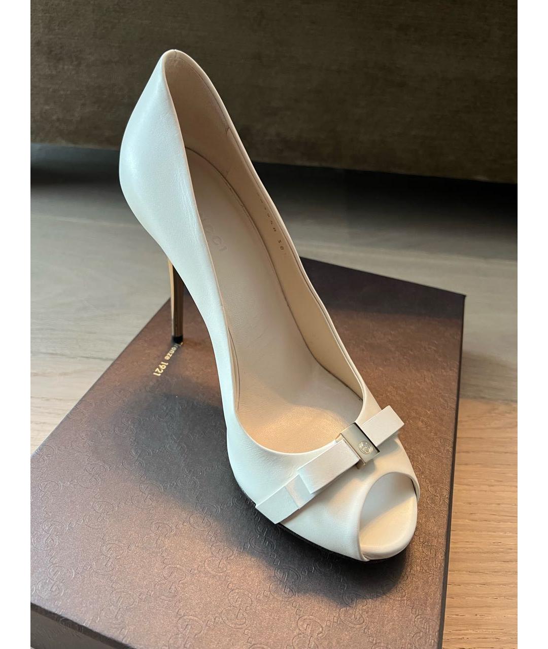 GUCCI Белые кожаные свадебные туфли на высоком каблуке, фото 2