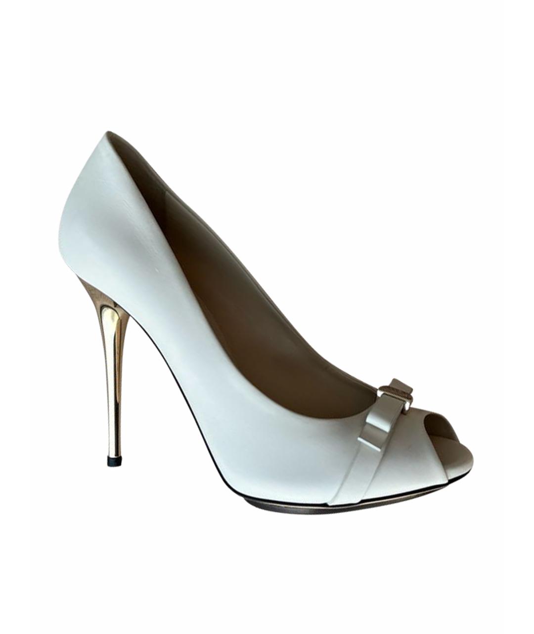 GUCCI Белые кожаные свадебные туфли на высоком каблуке, фото 1