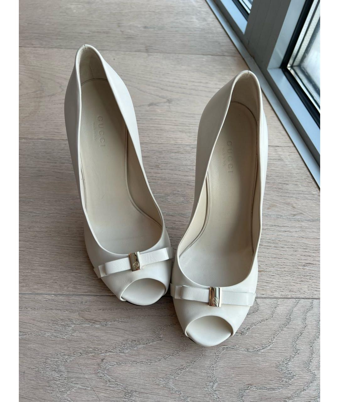 GUCCI Белые кожаные свадебные туфли на высоком каблуке, фото 6