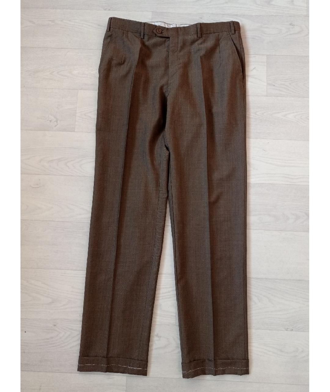BRIONI Коричневые шерстяные классические брюки, фото 9