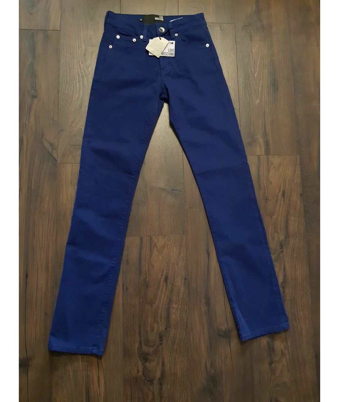 LOVE MOSCHINO Синие хлопко-эластановые джинсы слим, фото 5
