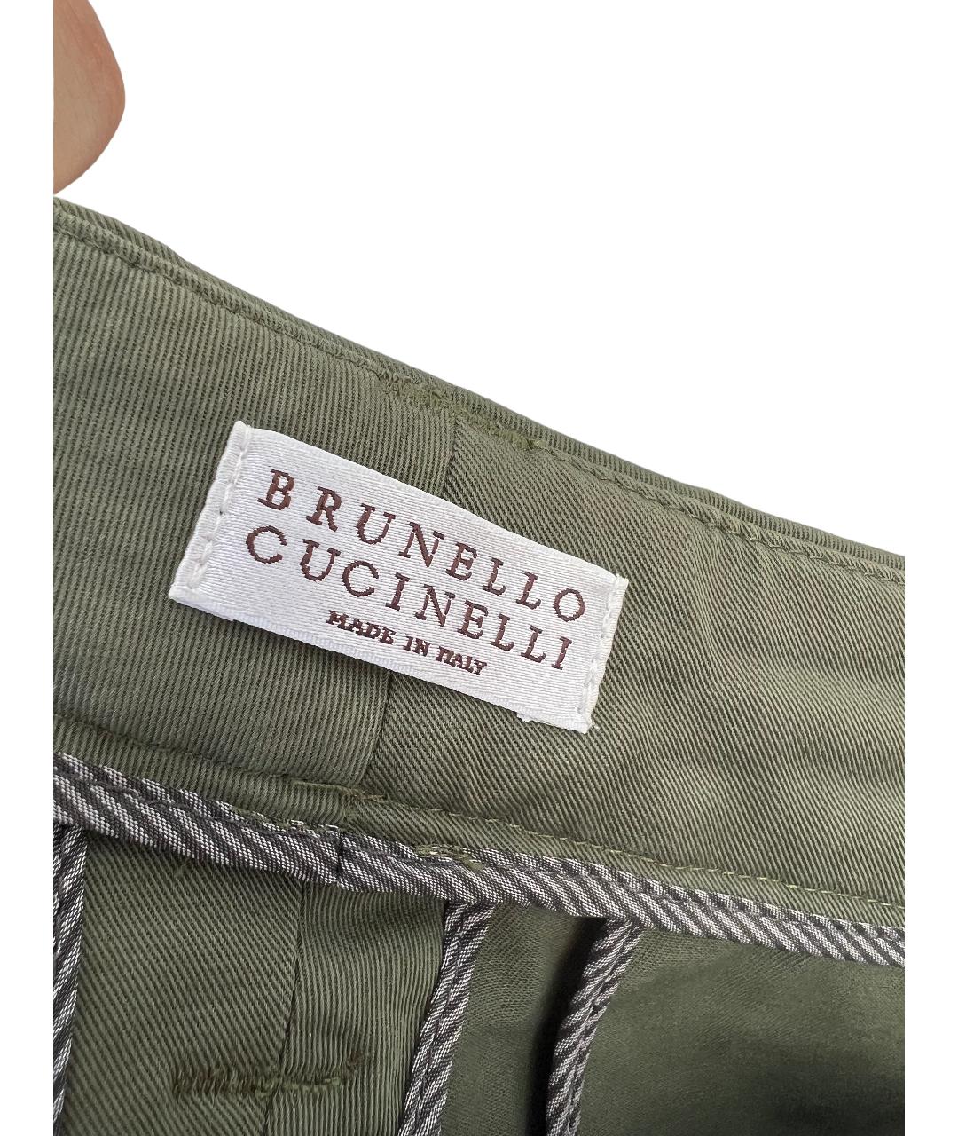 BRUNELLO CUCINELLI Хаки хлопко-эластановые брюки узкие, фото 4