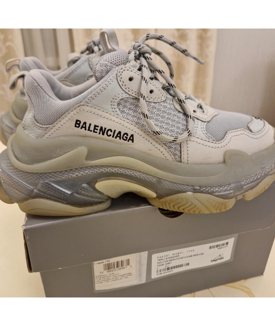 BALENCIAGA Серые кожаные кроссовки, фото 8