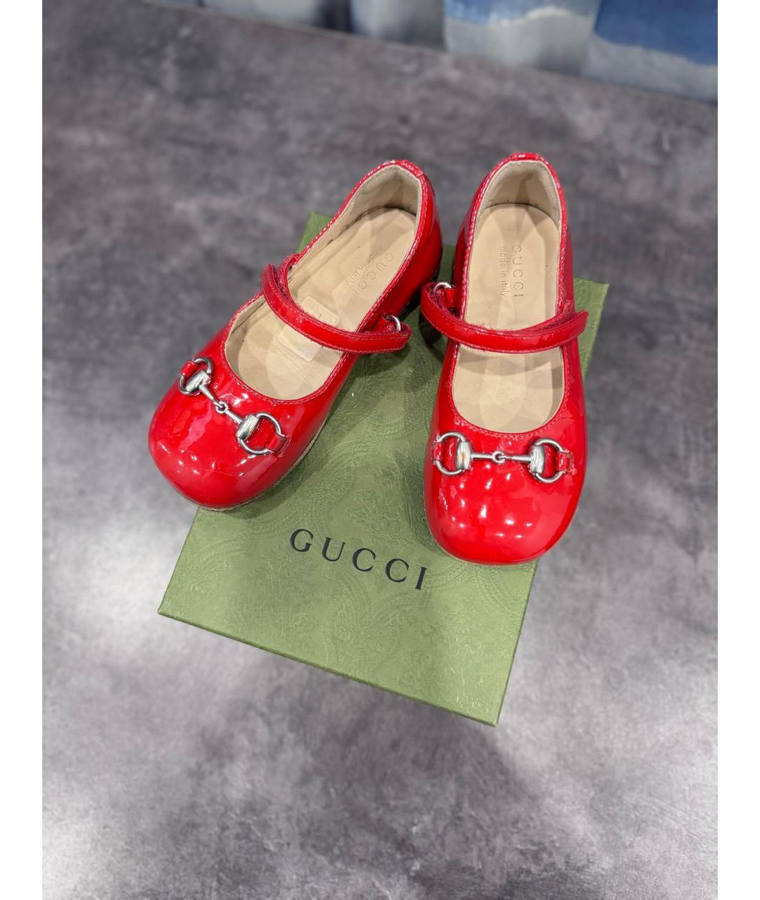 GUCCI KIDS Красные балетки из лакированной кожи, фото 5