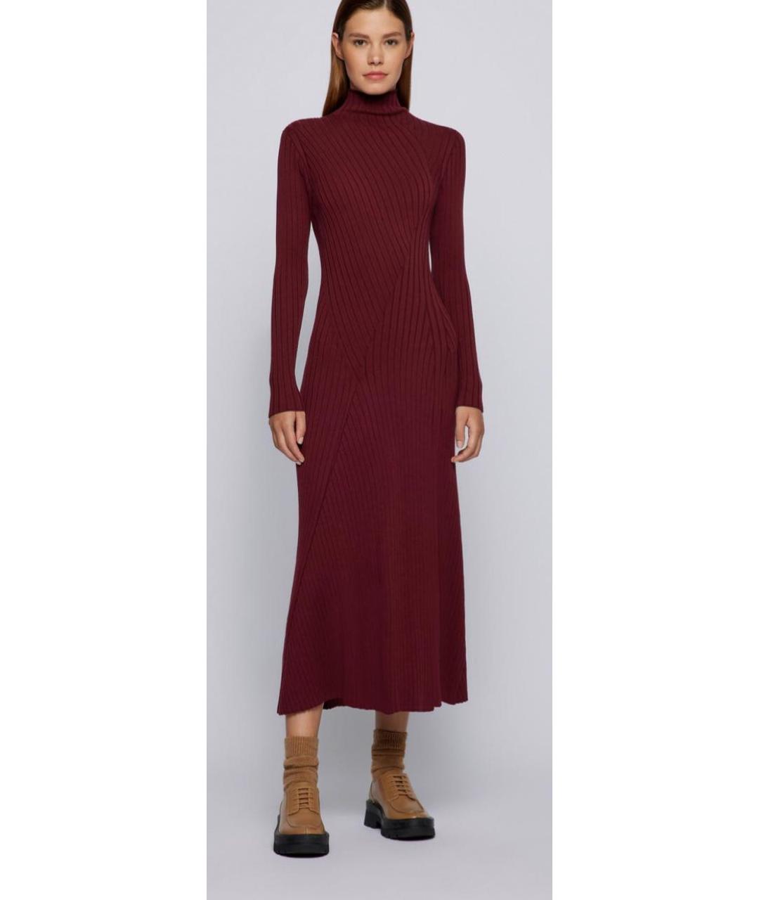 HUGO BOSS Бордовое вискозное повседневное платье, фото 7