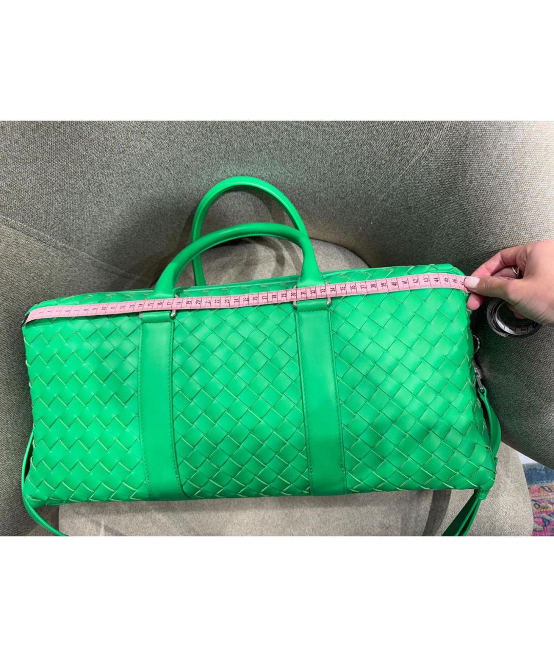 BOTTEGA VENETA Зеленая кожаная дорожная/спортивная сумка, фото 3